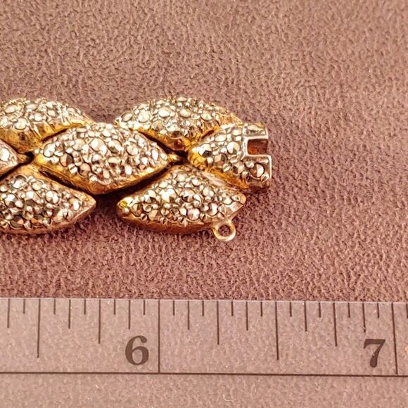 Vintage Marcasite Gold Over Sterling Link Bracelet - Picture 7 of 8